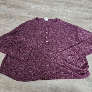 Victoria's Secret PINK Maroon Henley Long Sleeve T-shirt Size Large